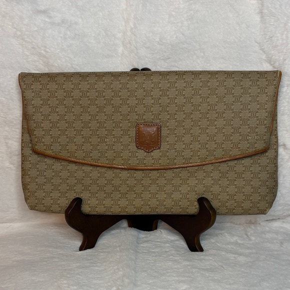 Celine Handbags - Celine Authentic Macadam Canvas Fold Over Clutch Bag - Vintage